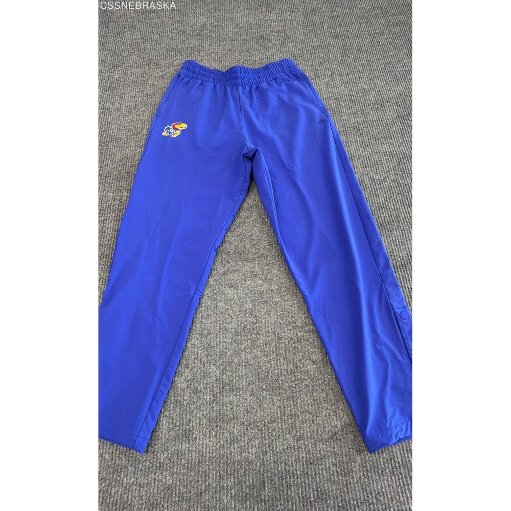Adidas Unisex Kansas Jayhawks Basketball Warm Up Pants Blue Fleece Lined Sz M